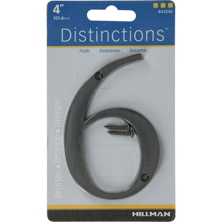 Hillman Distinctions 4 in. Bronze Zinc Die-Cast Screw-On Number 6 1 pc, PK3 843246